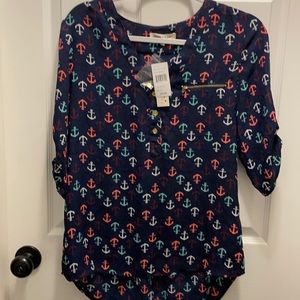 NWT! Blue Anchor Print Blouse Medium